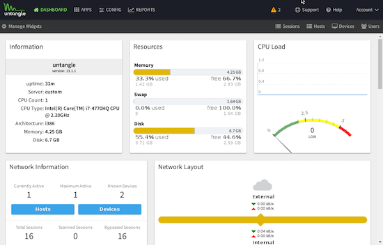 Untangle NG Firewall dashboard